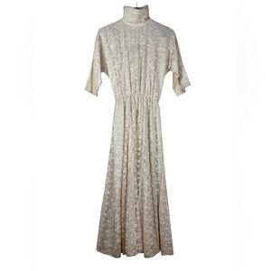 Vintage 1970s Handmade Wedding Dress Ivory Lace Edwardian Revival Cottagecore